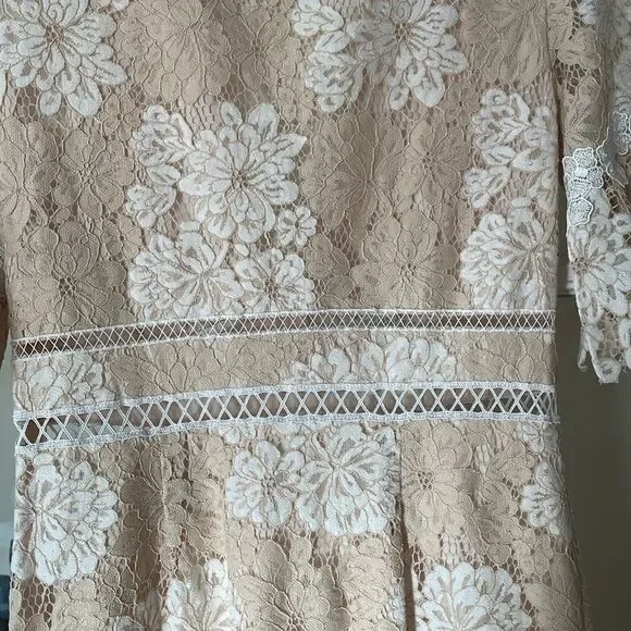 Saylor floral v neck lace maggy dress sheath flared peplum skirt size medium EUC - Picture 10 of 14